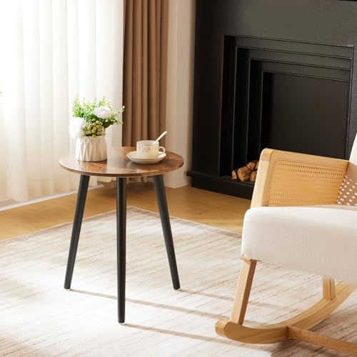 YOUDENOVA Tavolino Laterale Rotondo in Legno Ø42 × 52 cm, Marrone/Nero