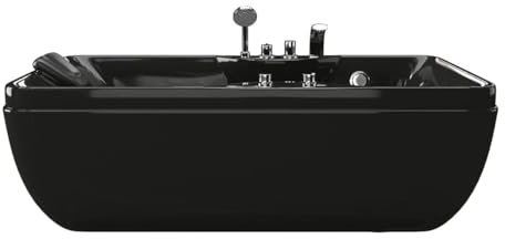 Vente-unique-Bañera de hidromasaje negra - 1 plaza - 140L - 150 x 75 x 54,5 cm - Ángulo derecho - GAVINO