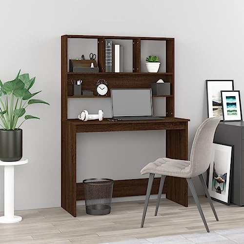 ZQQLVOO Escritorio para gaming, mesa de oficina, mesa esquinera, mesa de trabajo con estante, color marrón roble, 102 x 45 x 148 cm