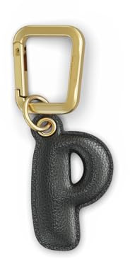 UNTAGS - Charm Buchstabe P - Material mit Ledereffekt - Inklusive Goldener Metallschnalle - Schwarz