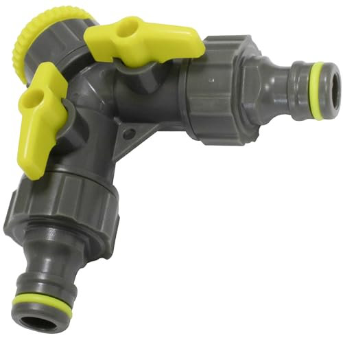 AERZETIX - C73278 - Y-Splitterhahnverbinder Wassereingang 1/2 und 3/4'' mit 2 absperrventilen, 2-Wege für schnellkupplung 1/2'' - abzweigung für gartenschlauch - aus Kunststoff