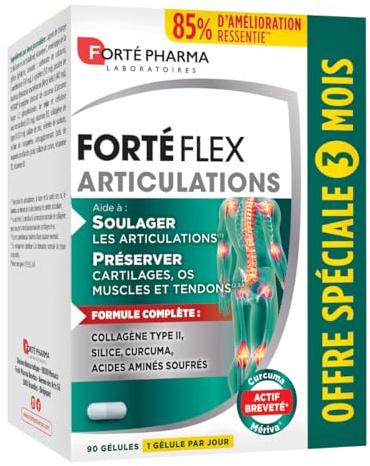 Forté Pharma Confort articulaire Forté Flex Articulations 90 gélules | Complément alimentaire articulations/tendons/ligaments, Collagène type II, curcuma, silice, vitamine C, zinc, 90 jours