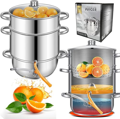 KARL HAUSMANN Dampfentsafter 5L Edelstahl - Entsafter Kocher für Induktion, Gas & alle Herdarten | Saft aus Obst & Gemüse, BPA frei, mit Schlauch, Spülmaschinengeeignet