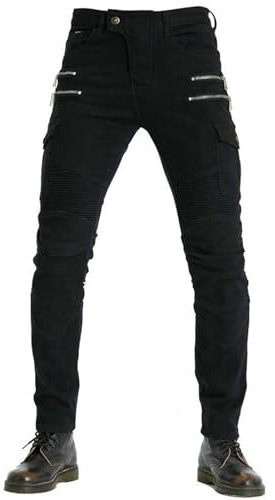CFlong Motorradhose, Schutzhose, Herren/Damen-Motorrad-Jeans aus atmungsaktivem, verschleißfestem, mit 2 Paar abnehmbaren Pads für Hüfte und Knie (Schwarz,XL)