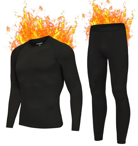 AMZSPORT Ensemble de sous-vêtements Thermiques Noirs pour Hommes, Ensemble d'hiver pour Le Ski, Comprend des sous-vêtements Fonctionnels Respirants et Un Pantalon Thermique, Noir XXL