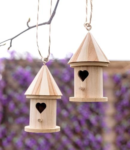 Garden Mile® Novedosa casa de pájaros colgante de madera | Caja de anidación de pájaros silvestres de madera natural para el jardín | Decoración de jardín de cabaña de pájaros (2 casas de corazón de