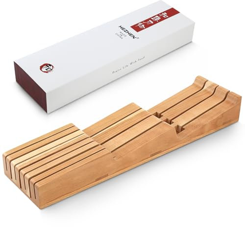 HEZHEN Soportes para Cuchillos Organizador de Cuchillos para Cajón, Madera de Cerezo Bloque Portacuchillos para Cajones, Bloque Posacuchillos Horizontal，Espacio para Guardar 7 Cuchillos