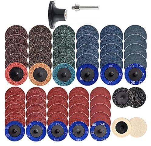 GYQIZSS 60-teiliges Schleifscheiben-Set, 2 Zoll, Schnellwechsel-Schleifscheiben, 1/4-Zoll-Halter, Stabschleifer, Oberflächenbehandlung, Gratentfernung, Farbentfernung