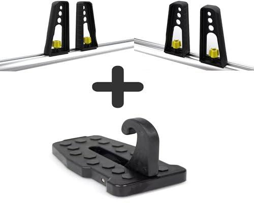 Axenture Roof Bar Ladder Rack Set Compatible with All T-Track Car Roof Rack Cross Bars + Universal Car Door Step – Heavy Duty, Supports 125kg