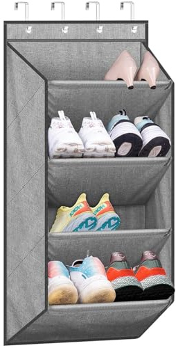MISSLO Kurz Schuhorganizer Hängend Tür Wall, Schmale Schuhaufbewahrung Hängend, Schuhregal zum Aufhängen mit Großen Tiefen Taschen für Schrank, Camping, Wohnmobil, Grau