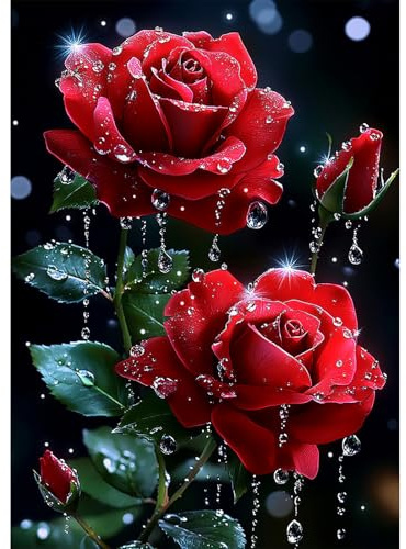 MEIYUDA 5D Diamond Painting Kit Completo Rosa rossa, Pittura Diamante per Bambini Diamond Painting, Fai-da-te Diamond Painting DIY Strass Ricamo a Punto Croce Decorazione per Casa 30x40cm