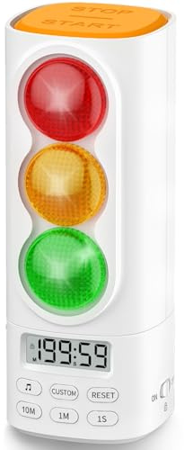 MeesMeek Visueller Timer Kinder mit Verkehrsampel - USB-C Wiederaufladbarer Countdown/Aufwärtszähler, Grün/Gelb/Rot, 4 Alarmtöne, 0-95dB, Kindersperre für Schule, Küche, Büro, ADHD