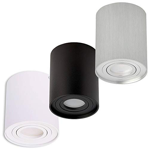 12er Set LED Aufbauleuchte Silber/Edelstahl gebürstet 7,5 Watt dimmbar kaltweiß GU10 230V - Ø97x125mm Aufbaustrahler Aufbau Spotlight Deckenlampe Loft Aufbauleuchte Aufbau-Spot Decken-Strahler