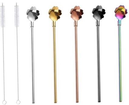 Cabilock Elegante Juego De 7 Cucharas De Con Diseño De Flores De Acero Inoxidable Resistente Para Cócteles Jugos Reutilizables