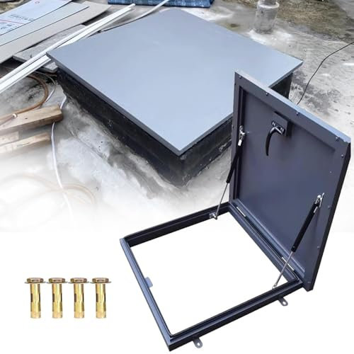 Galvanized Powder Coated Steel Roof Hatch Roof Access Hatch, Roof Hatch Deck Installation Roof Window Attic Basement Cellar Stairs Outlet Lid with Gas Shock Strut & Handle,50x50cm
