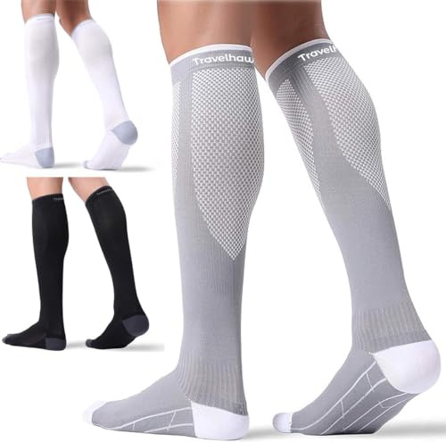 TravelHawk Kompressionsstrümpfe Damen und Herren Mix - S/M - 3 Paar Kompressionsstrümpfe, Stützstrümpfe, Compression Socks für Laufen, Wandern, Reisen, Flug Kompressionsstrümpfe Sport