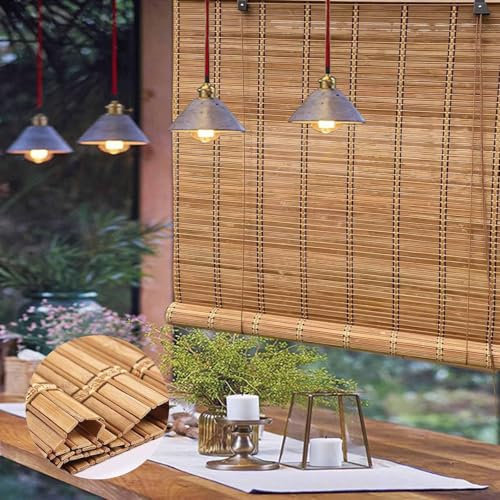 Zhixubah Tapparella Bamboo da Esterno Naturale Tenda a Rullo in bambù Tapparella Avvolgibile bambù Tende Oscuranti a Rullo per Interni Traspirante/Privacy for Patio Shade Porch Blinds(W60xH100cm)