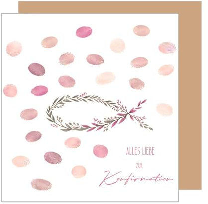 Edition Seidel Premium quadratische Glückwunschkarte zur Konfirmation mit Umschlag. Konfirmationskarte Karte Grußkarte Mädchen Jugendliche Fisch Fingerabdrücke rosa (KFQ117 SW025)