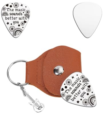 UNICRAFTALE Set di plettri per chitarra in acciaio inox con testo musicale bohémien, con custodia in pelle PU, accessori per musicisti, 1 pezzo