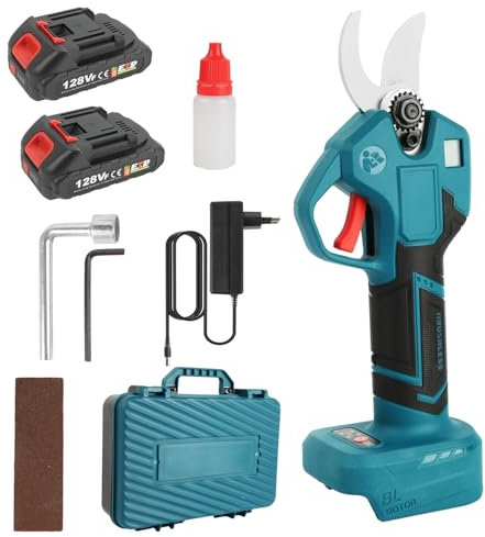 Tijeras de Podar Electricas - Tijeras de Podar Bateria 30MM con Pantalla LCD, con Batería de 7500 mAh, Cuatro Marchas Ajustables y Motor Brushless, para Podar Jardines y árboles (Con 2 Batería)
