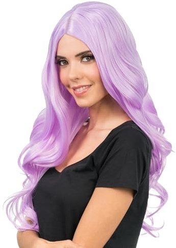 Chaks Peruk pastell, 66 cm långa lockar för kvinnor, peruk med långt hår, cosplay, karneval och festival