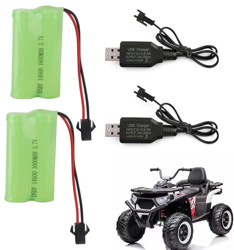 KBIBCK 2PCS 3.7V 1600mAh Li-Ion Batterie, Rechargeable Lithium Lonen Batterien mit SM-2P Stecker und USB Ladekabel für 9962 8837 ferngesteuerte Spielzeugauto Batterie RC