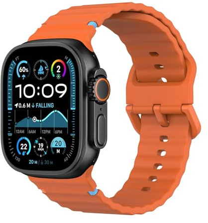 Astorgos Sport Band Compatible with Apple Watch Ultra 2/Ultra 49mm,S10 46mm,9/8/7 45mm,SE2/SE/6/5/4 44mm,3/2/1 42mm, Adjustable Silicone Strap Breathable Replacement Wristband, Orange