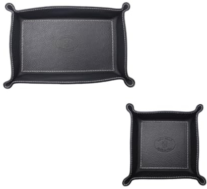 FrasiBags Taschenleerer Modernes Design – Set mit 2 leeren Taschen – aus echtem Leder – Schreibtisch-Organizer – Geschenkidee für Damen und Herren – für Schmuck, Schlüssel, Telefon, Münzen (schwarz