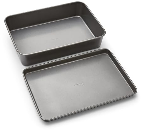 Morphy Richards Oven Tray and Roasting Tin Set, 15x10 & 15x11, Heavy Duty Carbon Steel | Non-Stick, Textured Base | Oven, Dishwasher & Freezer Safe | Ideal for Family Roasts | 849003