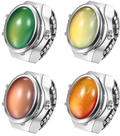 JewelryWe Ringuhr Katzenauge Elastische Fingeruhr Analog Quarz Fingerringuhr Damen Herren Dehnbarer Metallband Ring Uhr Uhrenring mit Ovalem Katzenauge-Stein