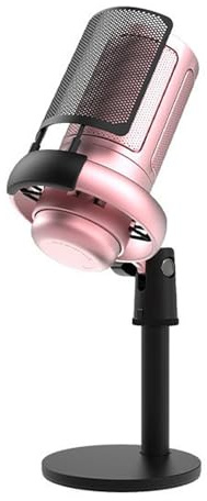 Garosa Gaming-Mikrofon mit RGB-Beleuchtung und Herztonabnehmer für Computer, eine Taste Zum Stummschalten, Verstärkungstaste – IOS// – ß (PINK)