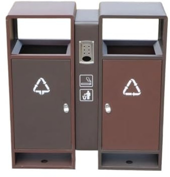 RYUQW3RE Cubo de basura para exterior con tapa Contenedor de basura doble comercial de metal for exteriores, de acero inoxidable.