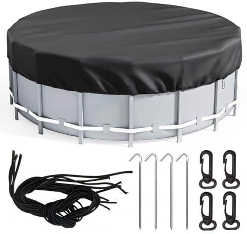 Easyhomie 305cm Poolabdeckung Rund, 420D Poolplane mit Kordelzug und BodennäGeln, Winddichte & UV-Schutz Abdeckplane Pool für Aufblasbare Pools, Badewannen, Trampoline