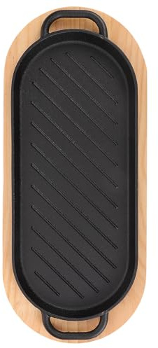 Kisangel Plancha de Hierro Fundido para Asar Alimentos con Rejilla, Bandeja para Servir Caliente Tamaño 37,5x16 Cm, Sartén para Bistec y Pescado, Adecuado para Hogar, Restaurantes