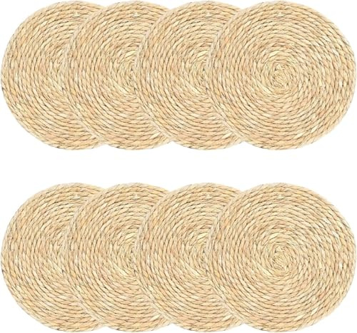 Set di 8 tovagliette rotonde, 33 cm, realizzate a mano, in giacinto d'acqua, per tavolo da pranzo, in fattoria, feste, matrimoni