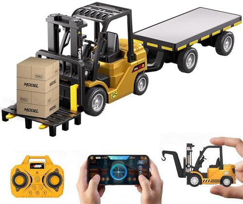 Ezweiji Mini Escavatore Telecomandato 1:64, Veicolo da Cantiere RC con Pala in Metallo e Cingoli, 12 Canali Giocattolo con USB-C, Auto Radiocomandata (Mini Carrello Elevatore Telecomandato)