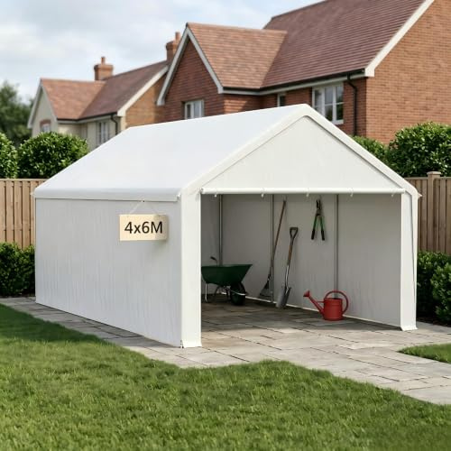 YRHome Tente de stockage 4 x 6 m étanche et stable tente industrielle tente de garage PE + cadre en métal blanc