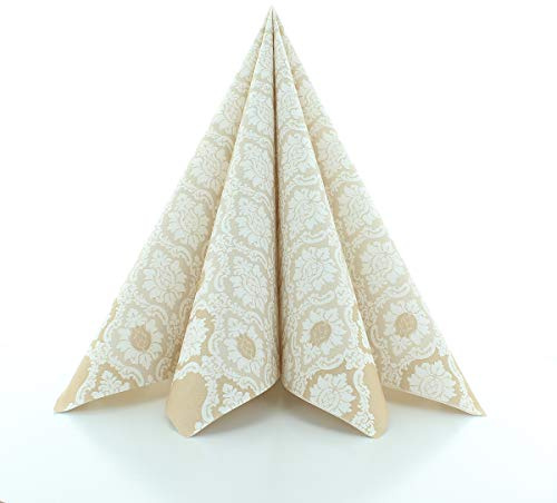 Sovie HORECA Airlaid Serviette MANDY in HELLBRAUN – 40 x 40 cm, 1/4 Falz, 50 Stück – Ornament-Blütendesign – elegante Einwegservietten in stoffähnlicher Qualität für Gastronomie & Events
