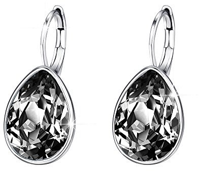 XUPING Kristall Tropfen Ohrringe für Damen Ohrringe Silber Creolen Hängend Schwarz Strass Hypoallergenic Jewelry(Black）