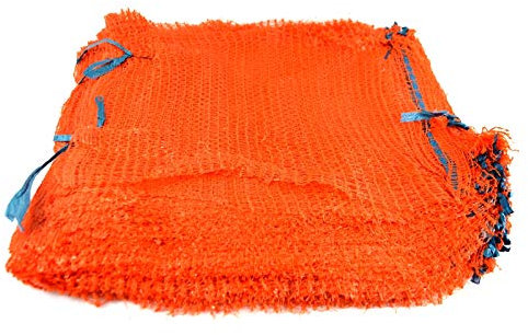 Orange Net Sacks 50cm x 78cm Holds up to 30Kg with Drawstring Raschel Bags Mesh Vegetables Logs Kindling Wood (50)