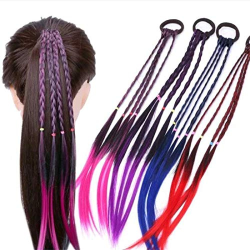 EROSPA® 4 ciocche colorate per capelli parzialmente intrecciate con elastici per capelli – 40 cm – Extension per capelli