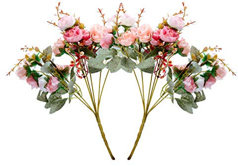 Realjoy 21 Heads Diamond Small Rose Artificial Flowers Artificial Rose Flower Bouquets for Home Wedding Party Decoration 2Pcs (Autumn Diamond Pink)