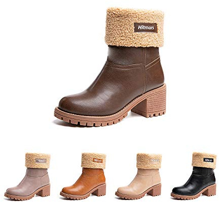 Hitmars Stivali Donna Invernali Stivaletti Camoscio Boots Stivali Foderati Caldi Scarpe Eleganti Comodi Moda Marrone EU 38