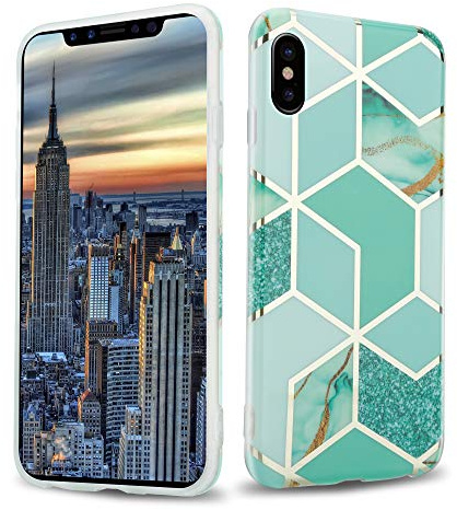 cadorabo Coque pour Apple iPhone X/XS en Marbre Or Vert Clair no.3 - Housse Protection en Silicone TPU en Motif Mosaïque - Ultra Slim Fin Gel Case Cover Bumper