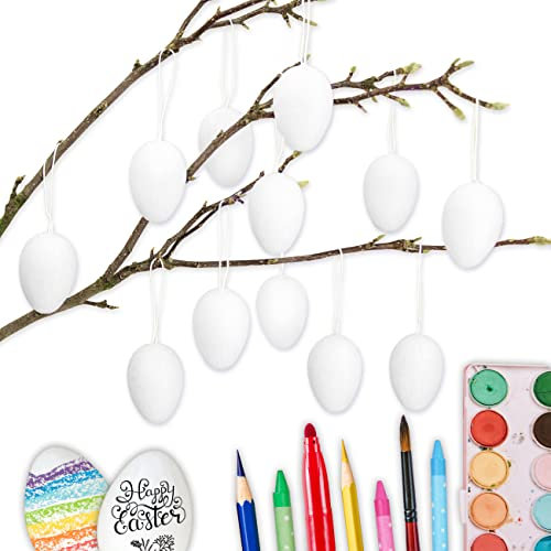 Papierdrachen 12 weiße Ostereier aus Pappmaché | Klassische Osterdekoration für Zweige und Ostergestecke | Eier zum Bemalen und Beschriften 4x6 cm | Ostern