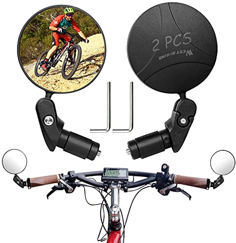2 Pack Bicycle Rearview Mirror Bike Bar End Mirror Adjustable Bending Handlebar Bike Mirror Rotatable HD Bike Wide Angle Acrylic Convex Mirrors for Mountain Road Bicycle Moped Cycling