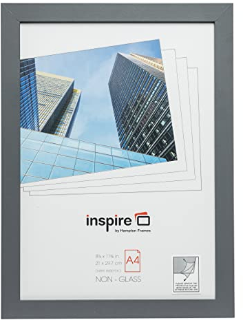 Hampton Frames, Cadre photo Zurich A4, 21x30 cm, gris, MDF sans verre | Ouverture plexiglas, fixation murale ou à poser | Protection pour photos, affiches, documents