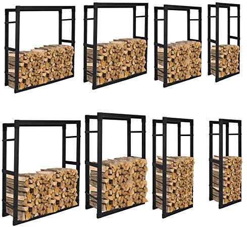 Lospitch Étagère pour bois de cheminée - Noir - Résistant aux intempéries - Aide à l’empilage des bûches - Dimensions : 25 x 100 x 100 cm (PxLxH)