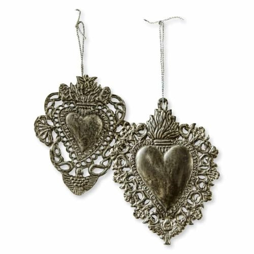Loberon Deko-Ornament 2er Set Medes, Messing | romantische Herzform, winterliche Dekoration, Weihnachtsschmuck, Weihnachtsdeko, Weihnachten, Kunstseide