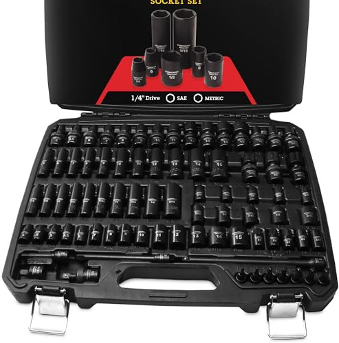 Tightspot 1 4 Drive 80Pc Impact Socket Master Set, Our Most Complete Set Ever with SAE & Metric from 3 16 Inch 9 16 Inch, 4Mm 15Mm, Standard Deep Universal & Torx & Inverted Torx Sockets & More